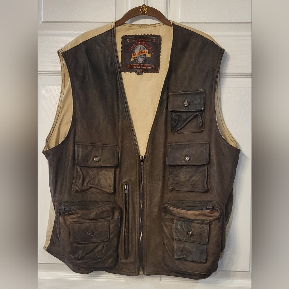 Men's Adventure Bound Wilson's Brown Leather Hunting/Fishing Vest Size Large